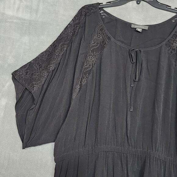Karen Kane Peasant Long Blouse Black Lace Detail 3X Key Hole Collar Boho - Picture 4 of 11